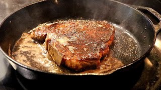 Two Massive Ribeye steaks cooked on a cast iron skillet at the same time No black stone no problem [upl. by Cristal729]