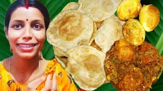 Bengali Favorite Fulko Luchi amp Egg KoshaCurry Recipe  Village Cooking Luchi amp Egg Masala Food [upl. by Nas]