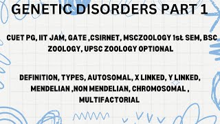 Genetic Disorders Part 1 Msc Zoology 1st SEM CUET PG IIT JAM CSIRNET GATE bsczoology [upl. by Genevieve932]