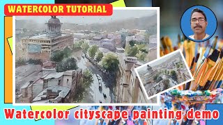 easy watercolor cityscape painting demo [upl. by Nap]