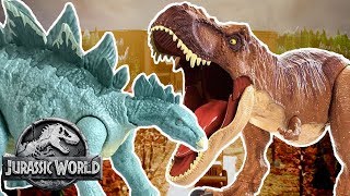 Dinosaur Battles TRex VS Stegosaurus  Jurassic World  Mattel Action [upl. by Latisha]