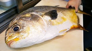 Japanese Street Food  GIANT GOLDEN POMFRET Butterfish Sashimi Okinawa Seafood Japan [upl. by Brindle]