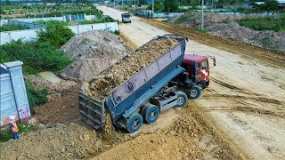 Amazing bulldozer and dump trucks work leveling on the road foundation [upl. by Ziagos]