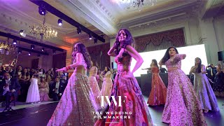 AMAZING Indian Wedding Dance Performance  Bride Squad Performs at Reception at 5 Star London Hotel [upl. by Leahcimnaes]