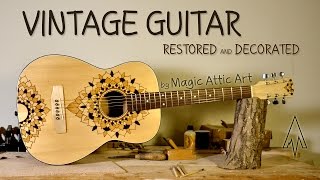 How to restore and decorate acoustic guitar  Guitar decoration timelapse video DIY [upl. by Teresa]