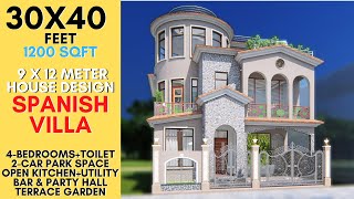 30X40 Feet 1200 sqft House Design  Beautiful Spanish Style Villa  9X12 Meter  ID086 [upl. by Leodora]