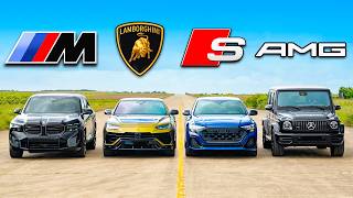 BMW XM v Lambo Urus v AMG G63 v Audi SQ8 DRAG RACE [upl. by Elokyn]