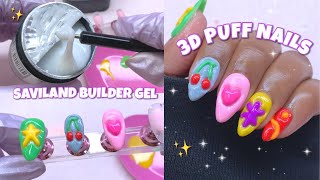 FULL SET OF SHORT ALMOND PUFF NAILS  SAVILAND BUILDER GEL FROM TEMU  3D NAIL ART [upl. by Randell955]