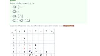 proprietes coefficients binomiaux triangle pascal [upl. by Damour555]