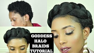 How To Easy Goddess CrownHalo Braids Tutorial On Short 4C Natural Hair [upl. by Irina391]