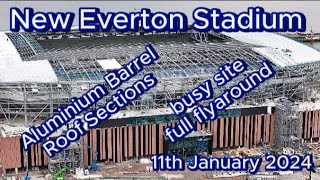 New Everton Stadium FC Bramley Moore Dock 11th January  full fly around  barrel roof sections efc [upl. by Initof]