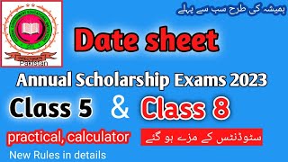 Date sheet Scholarship Exams 2023 Class 5 class 8 FG School date sheet 2023 exams Fgei annual papers [upl. by Ahseikal]