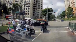 5dec2018 motorbike fbm7826x ignoring singapore traffic police officers made left turn via pavement [upl. by Lowell]