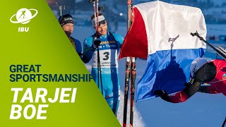 Great sportsmanship by Tarjei Boe World Cup 2122 ALGB Men Mass Start [upl. by Nahbois353]