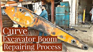 Excavator Boom Was Curve  Then It Was Straightened By Expert Mechanics  Repair Excavator Boom [upl. by Ellebyam]