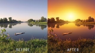 How to Create Realistic Sunset Effect in Photoshop  Turn Day Photo into Golden Evening [upl. by Lilak]