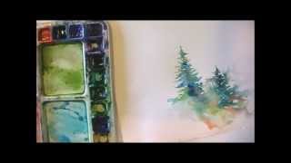 How to Paint Lively Pine Trees in Watercolor [upl. by Eniamrehc]