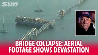 BALTIMORE BRIDGE Aerial footage shows devastation [upl. by Adiuqal]