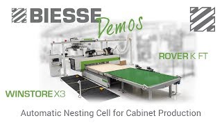 Biesse Rover K FT  Winstore X3  Automatic Nesting Cell for Cabinet Production [upl. by Millian240]