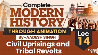 Complete Modern History Through Animation  Lec 14  Civil Uprisings and Tribal Revolts  UPSC CSE [upl. by Milah]