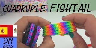 CÓMO HACER PULSERAS DE GOMITAS FISHTAIL CUADRUPES  SIN TELAR  TUTORIAL EN ESPAÑOL  DIY [upl. by Brieta13]