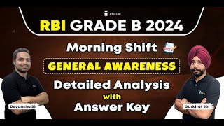 🔴 RBI Grade B 2024 Phase 1 Exam Analysis  RBI General Awareness Question amp Answers key  EduTap [upl. by Notnroht]