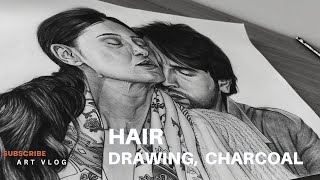 DRAWING REALISTIC HAIR  Nargis Fakhri CHARCOAL MED PART 1 [upl. by Giffer]