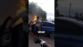 BMW Catches Fire After Dangerously Racing Two Bikers 😨 [upl. by Roberto594]