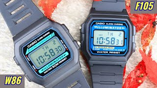 Casio F105 vs W86  Which is the true F91W successor [upl. by Kcirredal]