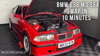 BMW E36 M3 S54 SWAP IN 10 MINUTES  UNSEEN BUILD FOOTAGE  WDS ORIGINALS  UK [upl. by Hunt]