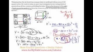 Optimization Calculus  Maximizing Volume of Box  Worked Example 8 [upl. by Castra]