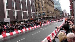 Jenson Button drives McLaren F1 car in Manchester streets Vodafone VIP V8 Sound [upl. by Joashus]