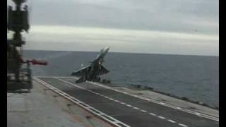 Su33 Unsuccessful cobra landing attempt  Admiral Kuznetsov  RuAF [upl. by Bohun]