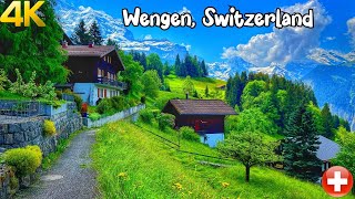 Wengen Switzerland walking tour 4K  The most beautiful Swiss villages  Charming village [upl. by Biddy]