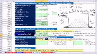 Excel 2013 Statistical Analysis 59 2 Tail Mean Hypothesis T Test Pvalue amp Critical Value [upl. by Eidolem]