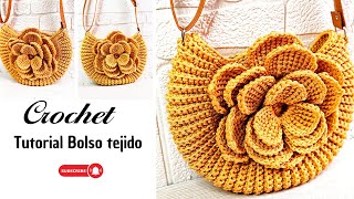 BOLSO DE GANCHILLO MEGA FLOR CON PUNTO TUNECINO COMO TEJER BOLSO A CROCHET CON FLOR [upl. by Elvyn]