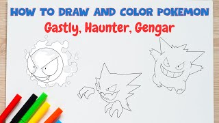 How to draw Pokemon Gastly Haunter Gengar l Drawing video Pokemon characters toddler for kids [upl. by Navlys165]