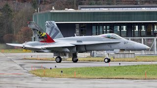 4K 4 McDonnell Douglas F18 from the Hornet Swiss Air Force departure at Meiringen Air Base LSMM [upl. by Saretta992]