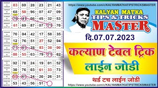 KALYAN MATKA TIPS AND TRICKS MASTER TODAY 772023 KALYAN TODAY TEBLE TRICK LINE JODI [upl. by Oned995]