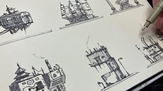 Drawing and illustrating CyberPunk apocalyptic buildings [upl. by Retsub]