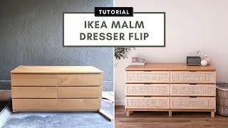 IKEA MALM Dresser FLIP  Rattan Drawers  Legs  STEP BY STEP [upl. by Peih]