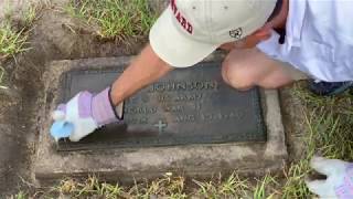 Cleaning Bronze Veteran Ground Level Flat Grave Marker Headstone [upl. by Zebada700]