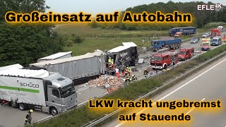 Massencrash mit vier LKW am Stauende auf A9 am Schkeuditzer KreuzEin Fahrer eingeklemmt15062021 [upl. by Scotti824]