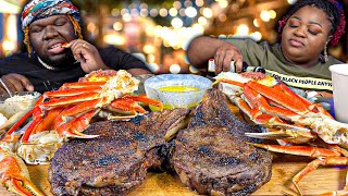 GIANT TOMAHAWK STEAKS W JUICY CRAB LEGS  SURF amp TURF  MUKBANG EATING SHOW [upl. by Ahsam136]