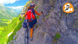 MTB Transalp  notorious Schrofenpass  on the first stage from Oberstdorf to the Freiburger Hütte [upl. by Vihs]