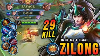 SAVAGE  29 Kills New Zilong One Hit Build and Emblem  Build Top 1 Global Zilong  MLBB [upl. by Achilles391]