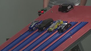 Lenoir County Middle School students compete in miniature derby car race [upl. by Ttergram]