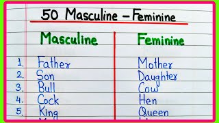 50 Masculine and Feminine  50 Gender name  Change the gender in English grammar [upl. by Blader318]