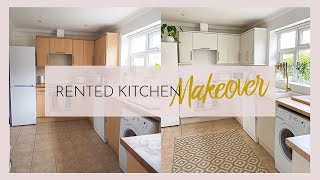 RENTED KITCHEN MAKEOVER  Painting tiles amp cabinets Renter Friendly [upl. by Kallick740]