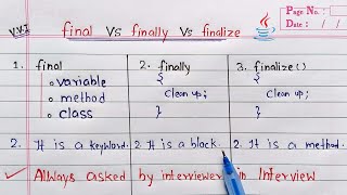 Difference between final finally and finalize  final Vs finally Vs finalize [upl. by Kalam]